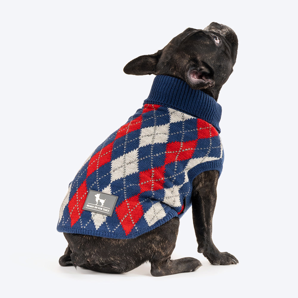 HUFT Argyle Pet Sweater - Red/Blue - Heads Up For Tails