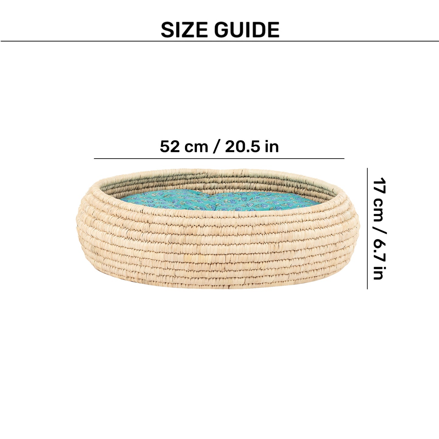 HUFT Nature Nap Basket Bed With Block Printed Cushion For Cat - Multicolor - Heads Up For Tails