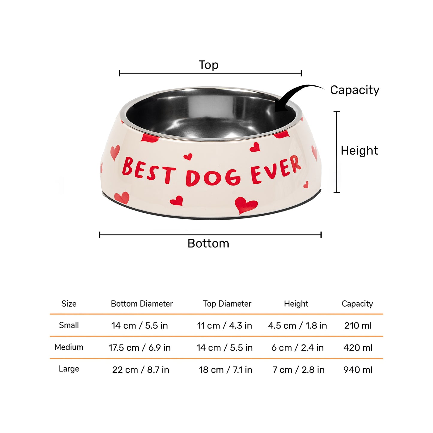 HUFT Best Dog Ever Printed Melamine Bowl With Steel Inserts For Dog - Beige - Heads Up For Tails