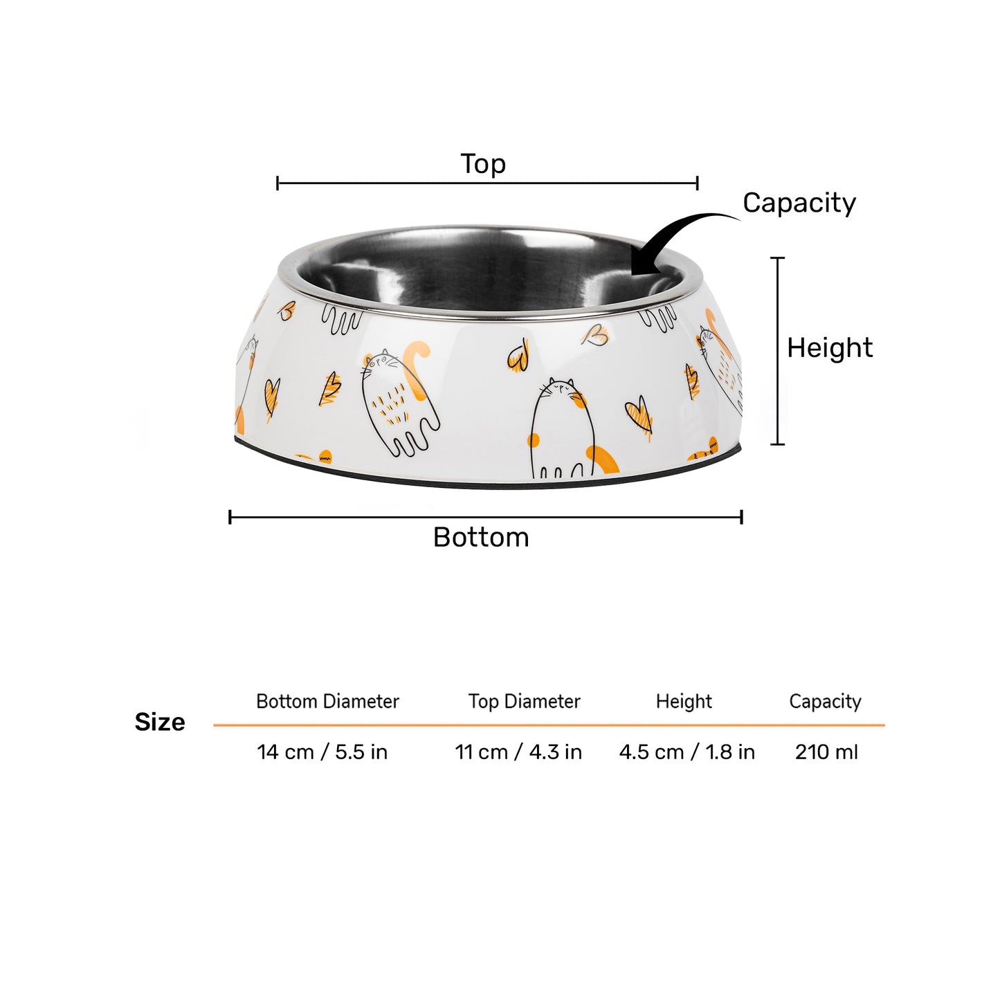 HUFT Purrfect Printed Melamine Bowl With Steel Inserts For Cat - White - Heads Up For Tails
