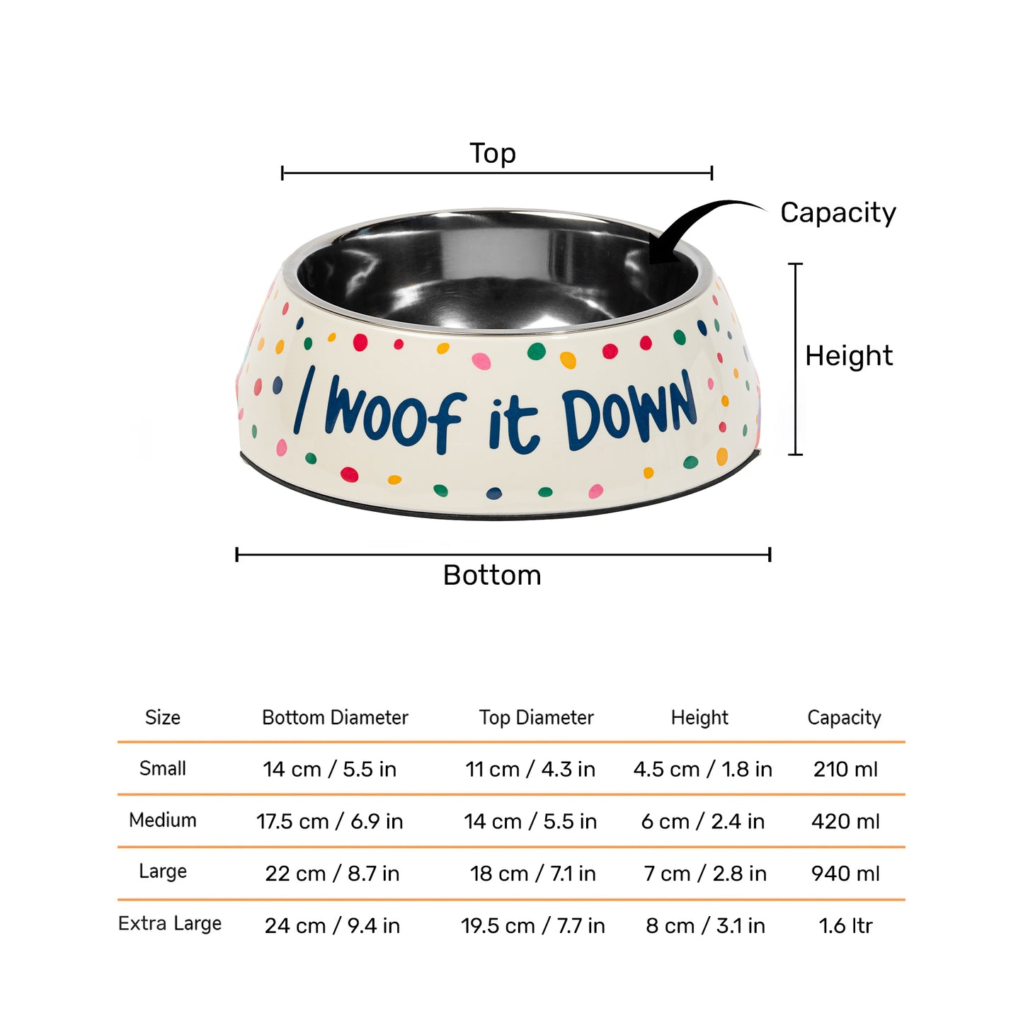HUFT I Woof It Down Printed Melamine Bowl With Steel Insert For Dog - Beige - Heads Up For Tails