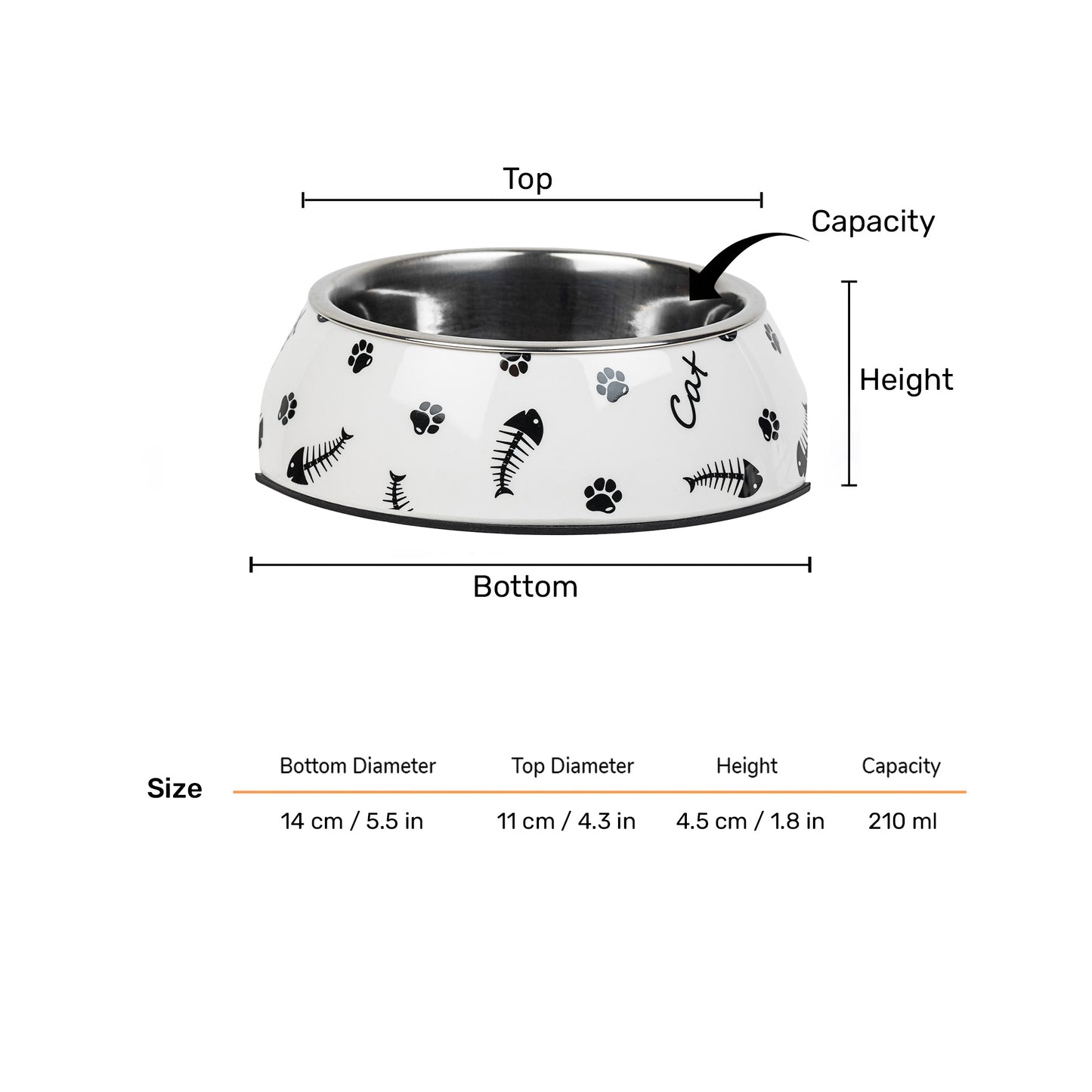 HUFT Fishy Paws Printed Melamine Bowl With Steel Insert For Cat - White - Heads Up For Tails