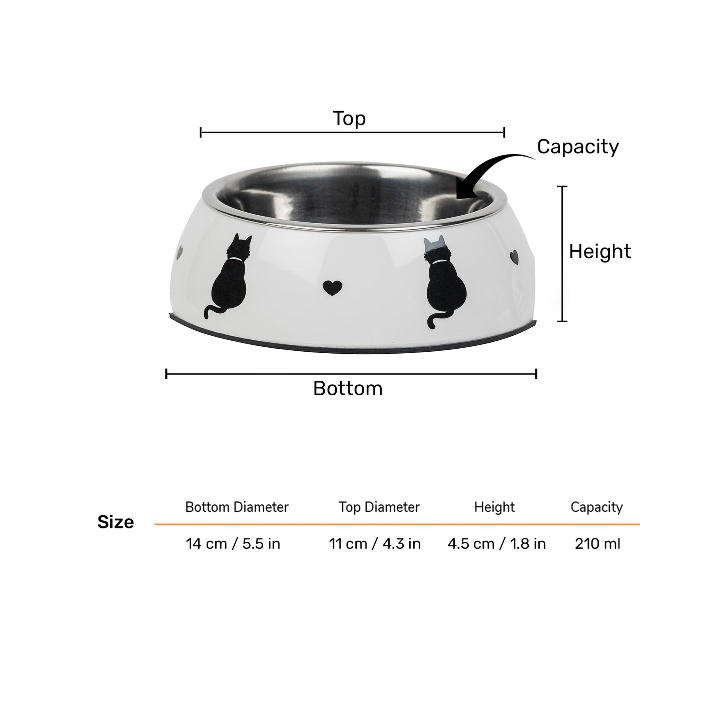 HUFT Purrfect Catch Printed Melamine Bowl With Steel Inserts For Cat - White - Heads Up For Tails