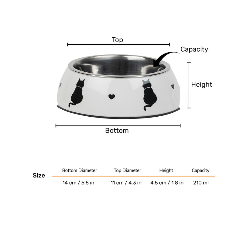 HUFT Purrfect Catch Printed Melamine Bowl With Steel Inserts For Cat - White - Heads Up For Tails