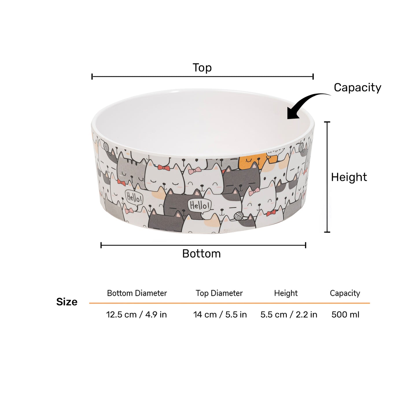 HUFT Whisker Wonderland Printed Melamine Bowl For Cat - White - Heads Up For Tails