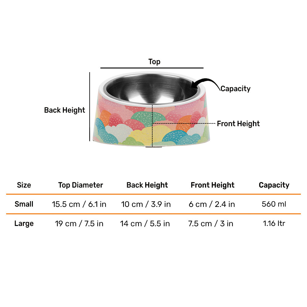 HUFT CloudBurst Printed Melamine Slant Bowl With Steel Insert For Dog - Multicolor - Heads Up For Tails