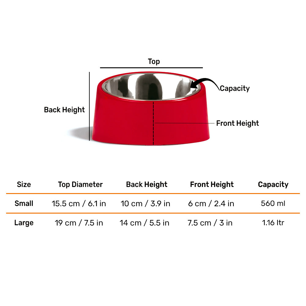 HUFT Melamine Slant Bowl With Steel Inserts For Dog - Red - Heads Up For Tails
