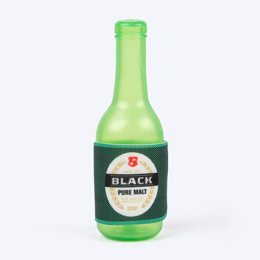 HUFT Beer Bottle Rubber Toy For Dog - Green & Black - Heads Up For Tails