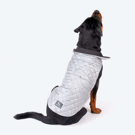 HUFT Luxe Stud Quilted Jacket For Dogs - Silver - Heads Up For Tails