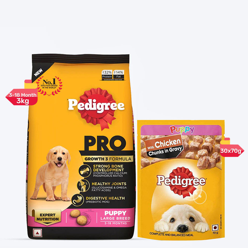 Pedigree Puppy Dry Dog Food Chicken Milk 1.2 kg and 3 kg pack