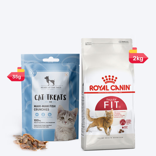 Royal Canin Fit 32 Dry Food & Mahi Mahi Fish Treats for Adult Cats - Heads Up For Tails