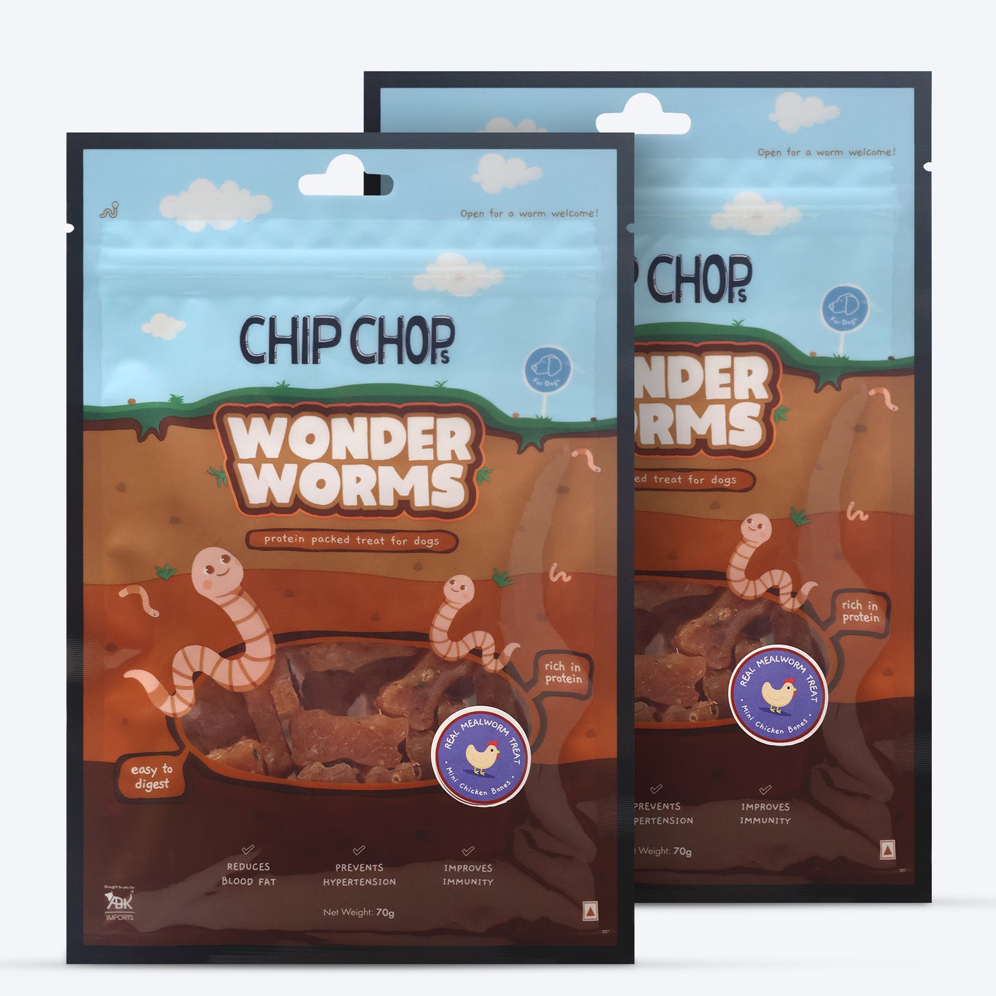 Chip Chops Wonder Worms Mini Chicken Bones With Real Mealworms Dog Treats - 70g - Heads Up For Tails