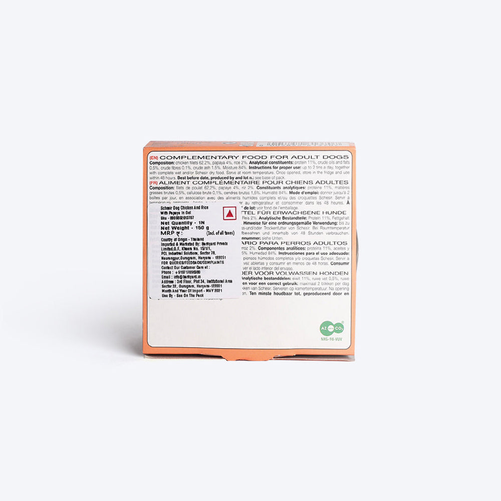 Schesir 62% Chicken With Papaya In Jelly Canned Wet Dog Food- 150 g - Heads Up For Tails