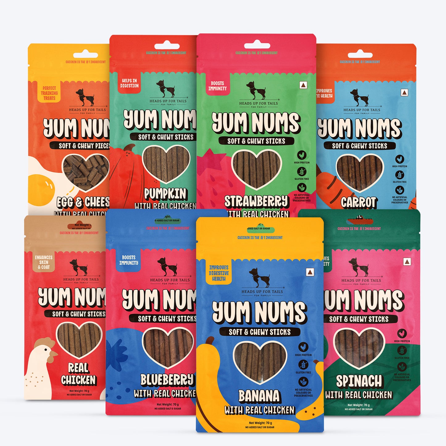 HUFT Yum Nums All-In-One Treats : Chicken, Veggies & Fruity For Dogs - 600 Gm (Each 75 gm) - Heads Up For Tails