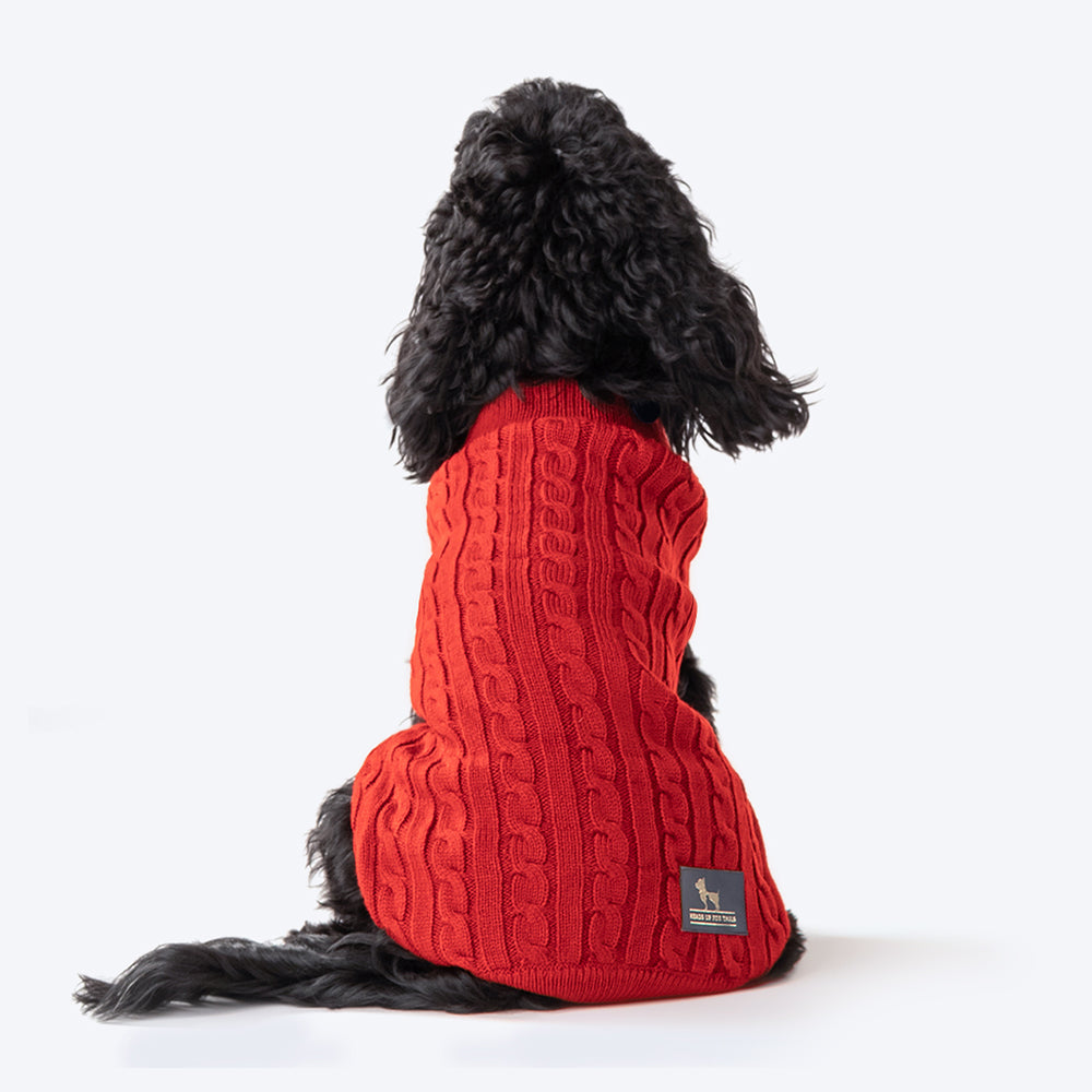 HUFT Cable Knit Dog Sweater - Fire Whirl Red - Heads Up For Tails