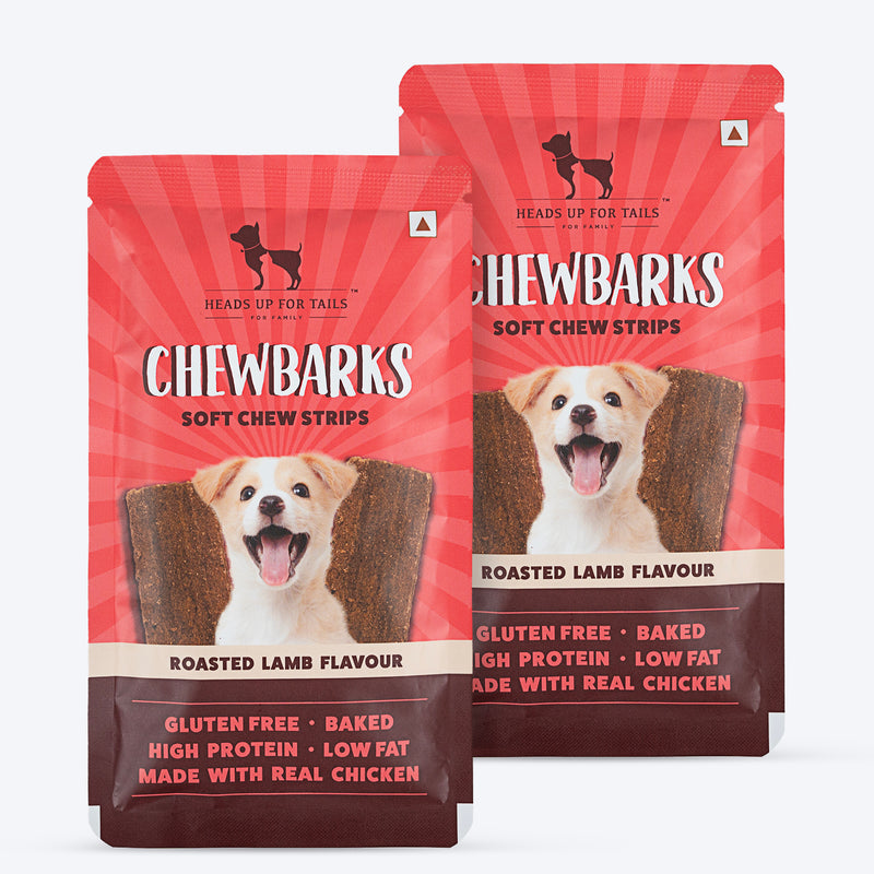 HUFT Chewbarks Dog Soft Chew Strips Treats - Roasted Lamb - 30gm - Heads Up For Tails