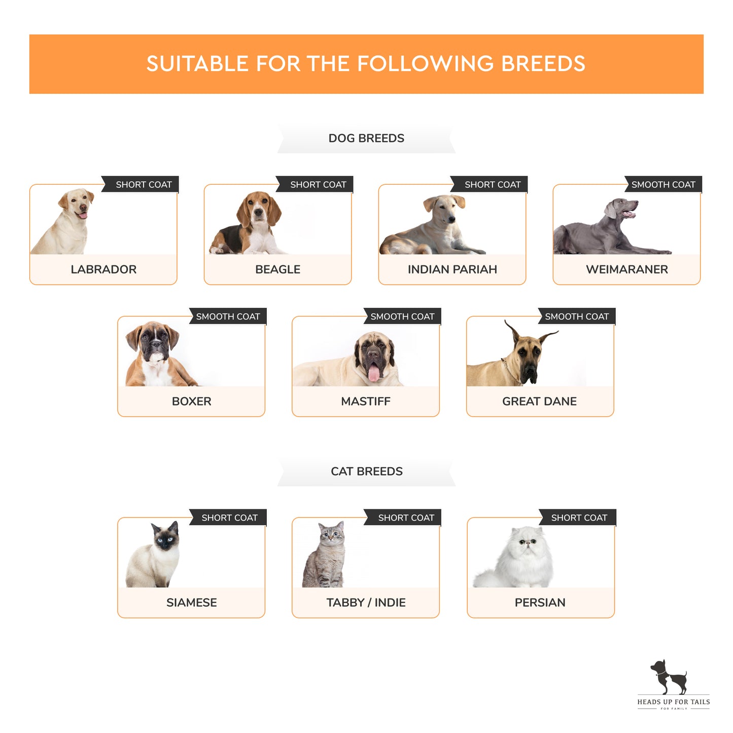 HUFT Double Sided Brush for Dogs & Cats - Orange - Heads Up For Tails