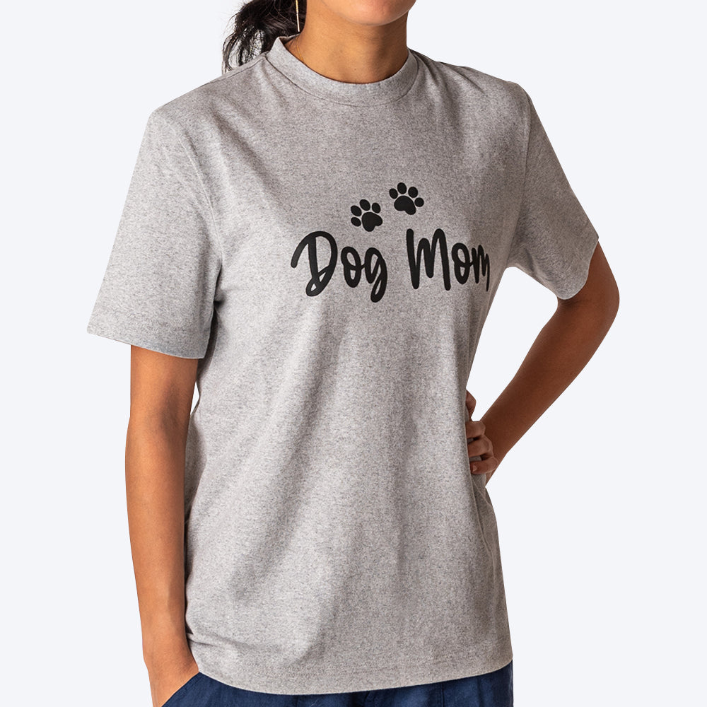 HUFT Twinning - Dog Mom T-Shirt For Humans - Grey with Black Print - Heads Up For Tails