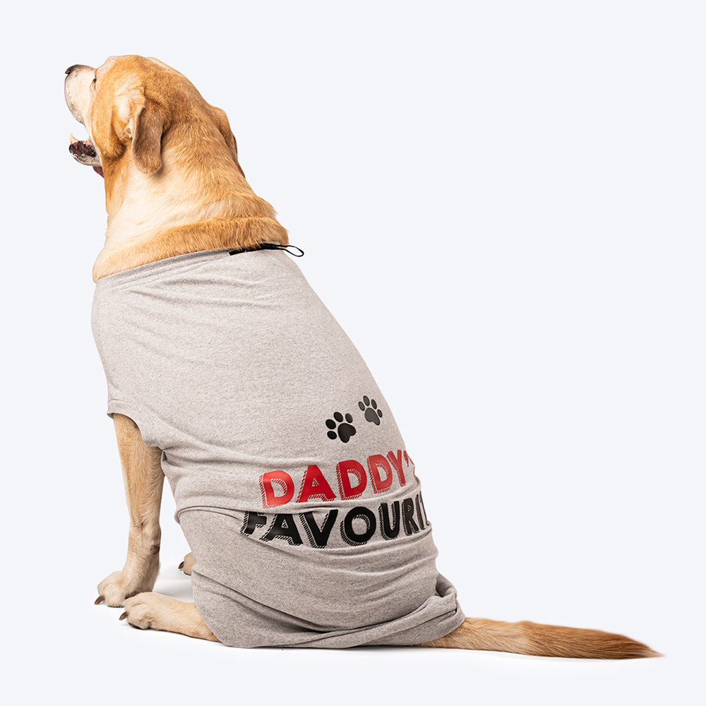 HUFT Twinning - Daddy's Favourite T-Shirt For Dogs - Grey with Black & Red Print - Heads Up For Tails