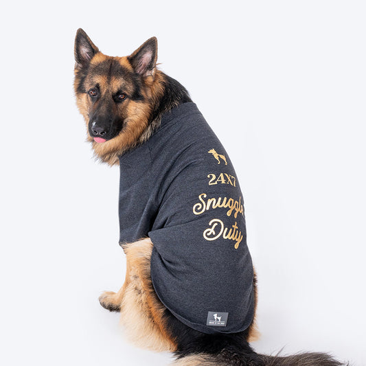 HUFT 24x7 Snuggle Duty Foil Print Pet Sweatshirt - Grey Melange - Heads Up For Tails