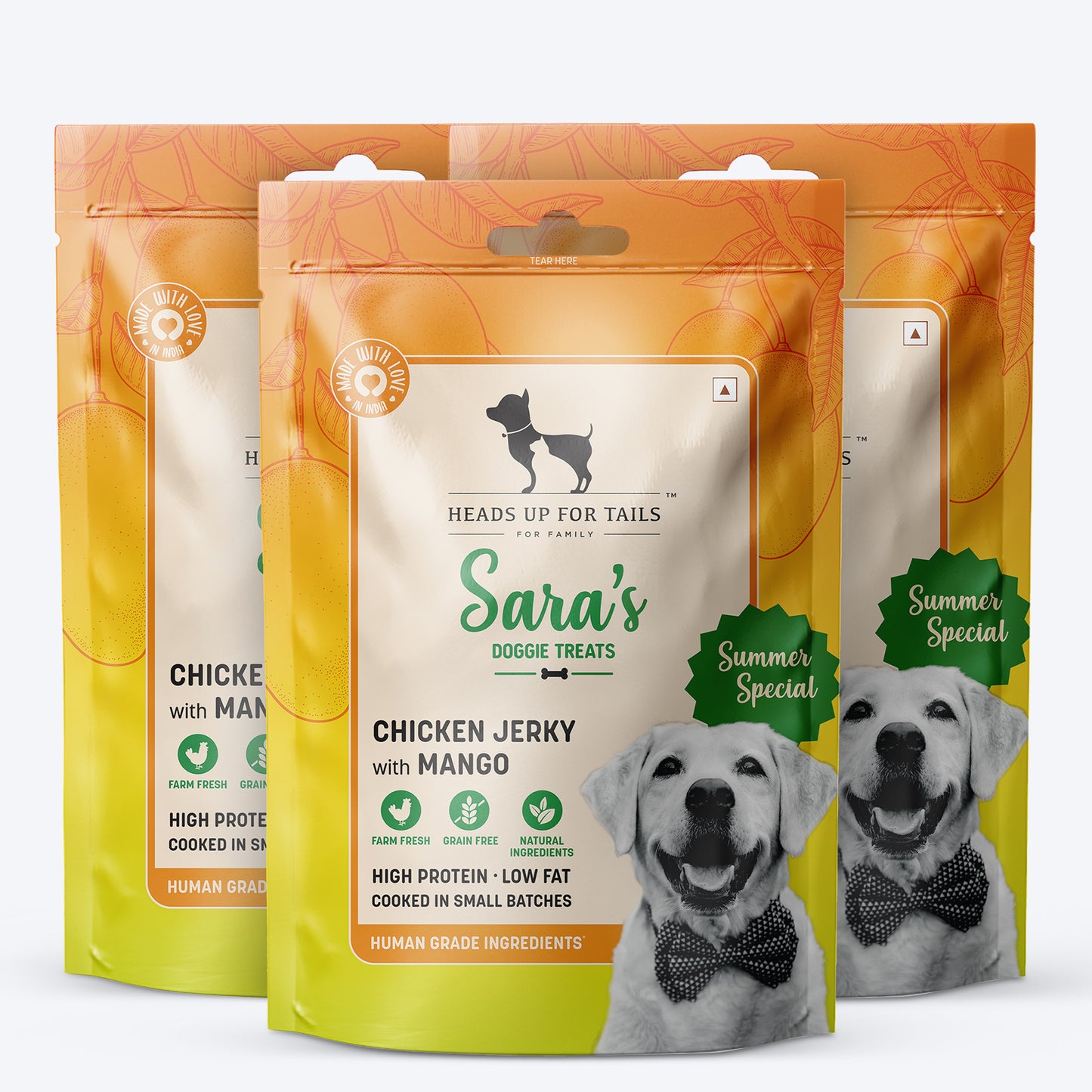 HUFT Sara's Doggie Treats - Mango Chicken Jerky - 70 g - Heads Up For Tails