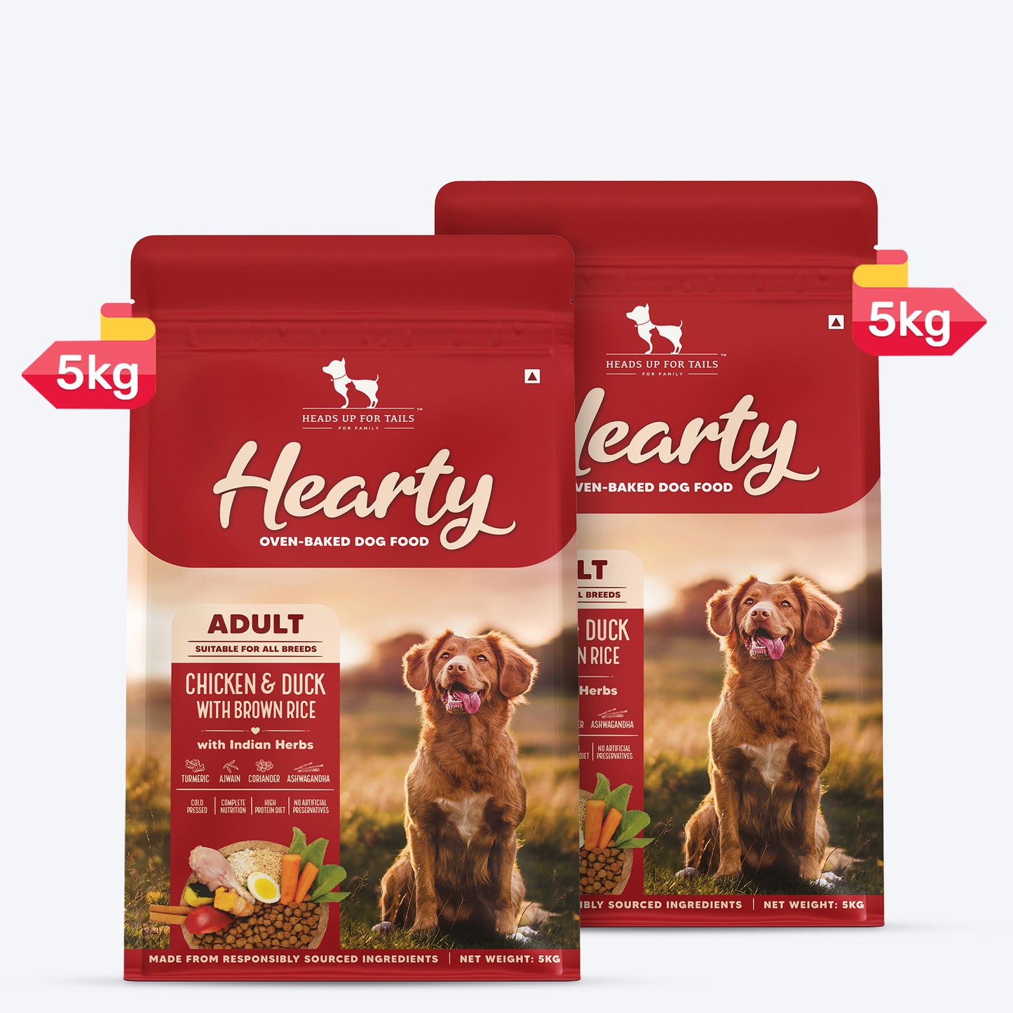 Hearty Oven-Baked Dry Food For Adult Dogs With Chicken, Duck & Brown Rice (All Breeds) - Heads Up For Tails