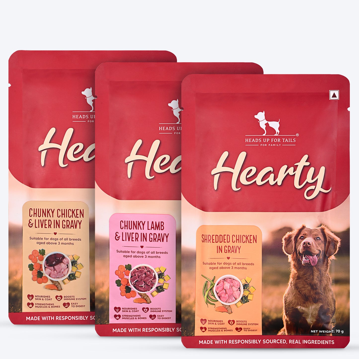 Hearty Trio: Chicken, Lamb & Pumpkin Delight in Gravy Combo For Dog - 210g (3 x 70g) - Heads Up For Tails