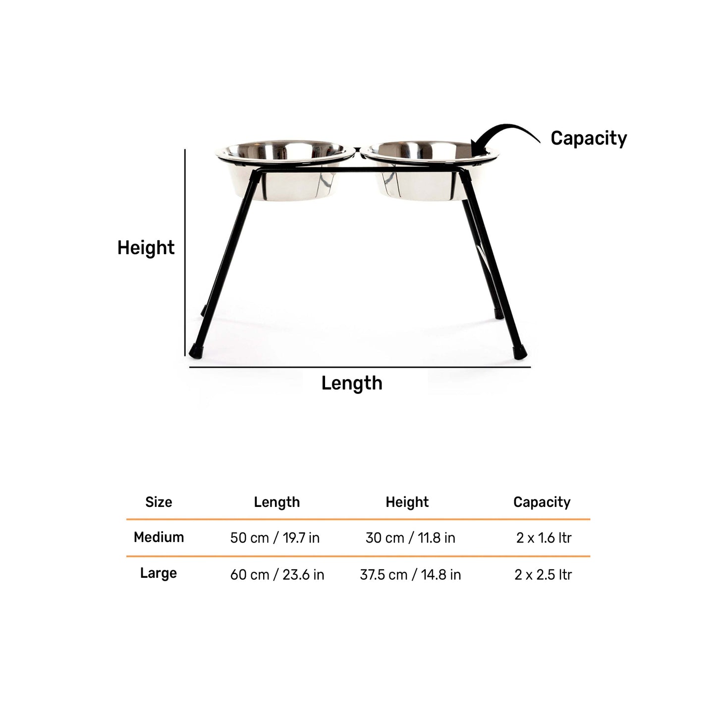 HUFT High Feeder Double Diner Stand With Steel Dog Bowl Inserts - Black - Heads Up For Tails