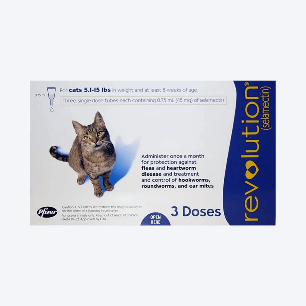 Zoetis Revolution Cat Flea & Tick Treatment – 3 Doses (0.75ml each) - Heads Up For Tails