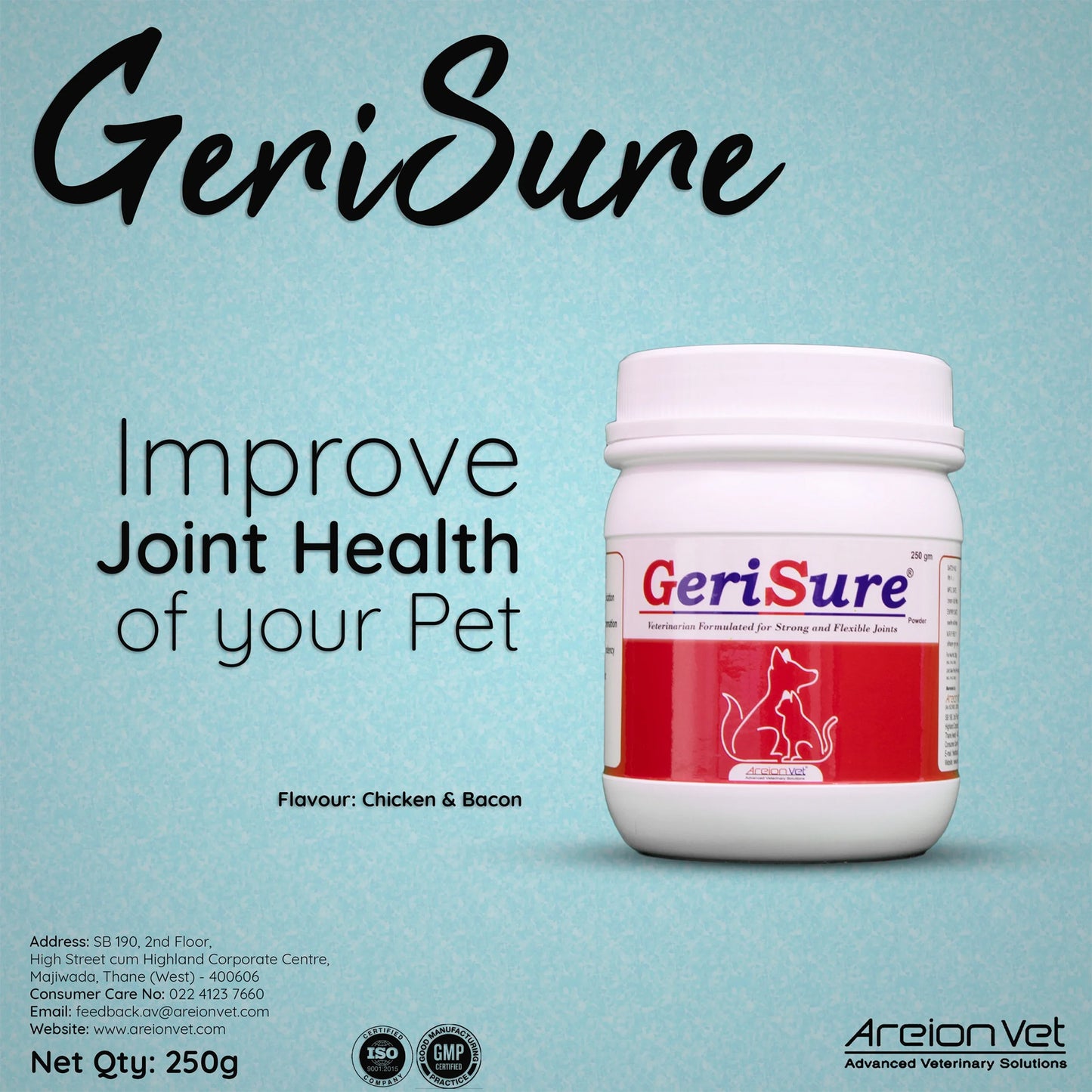 AreionVet Gerisure Powder For Dog and Cat - 250 gm - Heads Up For Tails