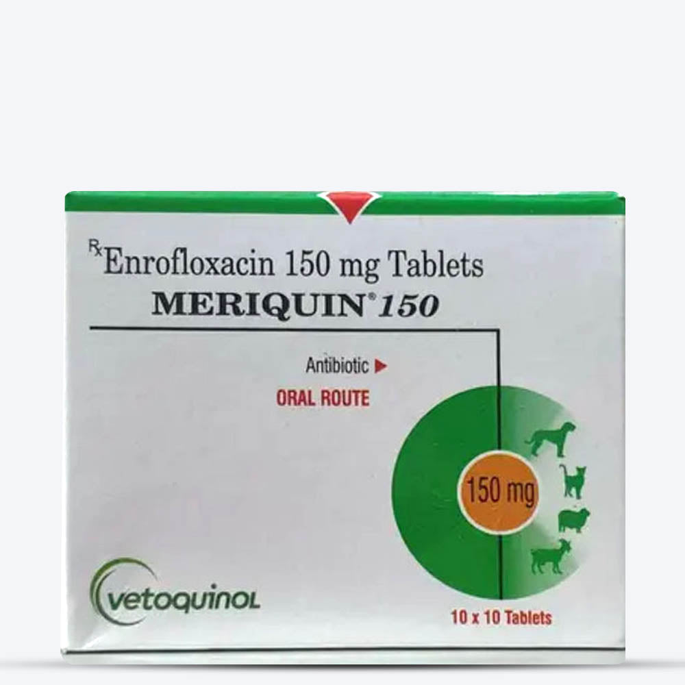 Vetoquinol Meriquin 150 mg Enrofloxacin Tablets for Dog and Cat - 100 Tablets - Heads Up For Tails