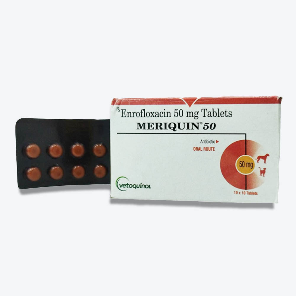 Vetoquinol Meriquin 50mg Enrofloxacin Tablets for Dogs and Cats - 100 Tablets - Heads Up For Tails