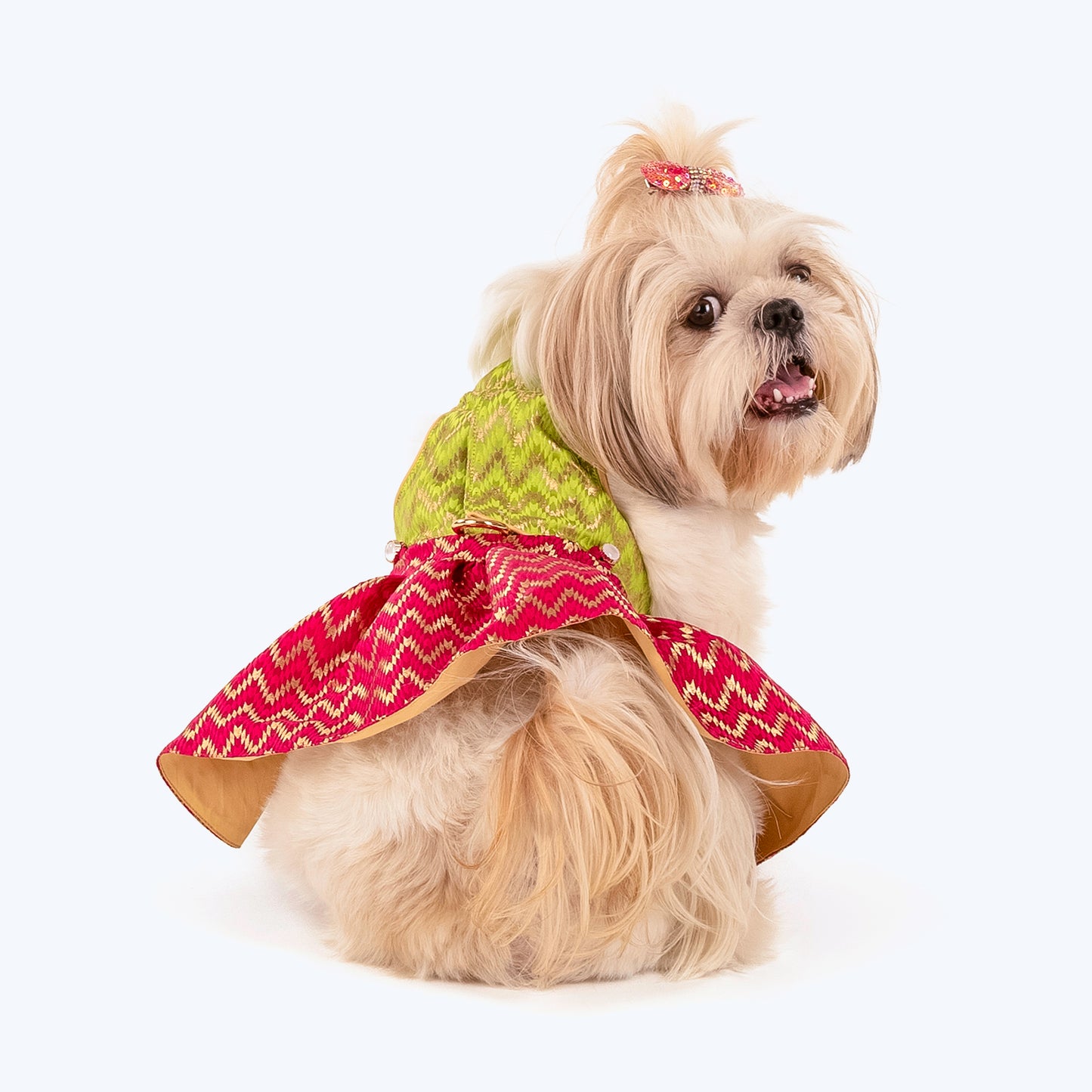 HUFT Made to Order Desi Girl Dog Lehenga Choli - Mint Green & Pink - Heads Up For Tails