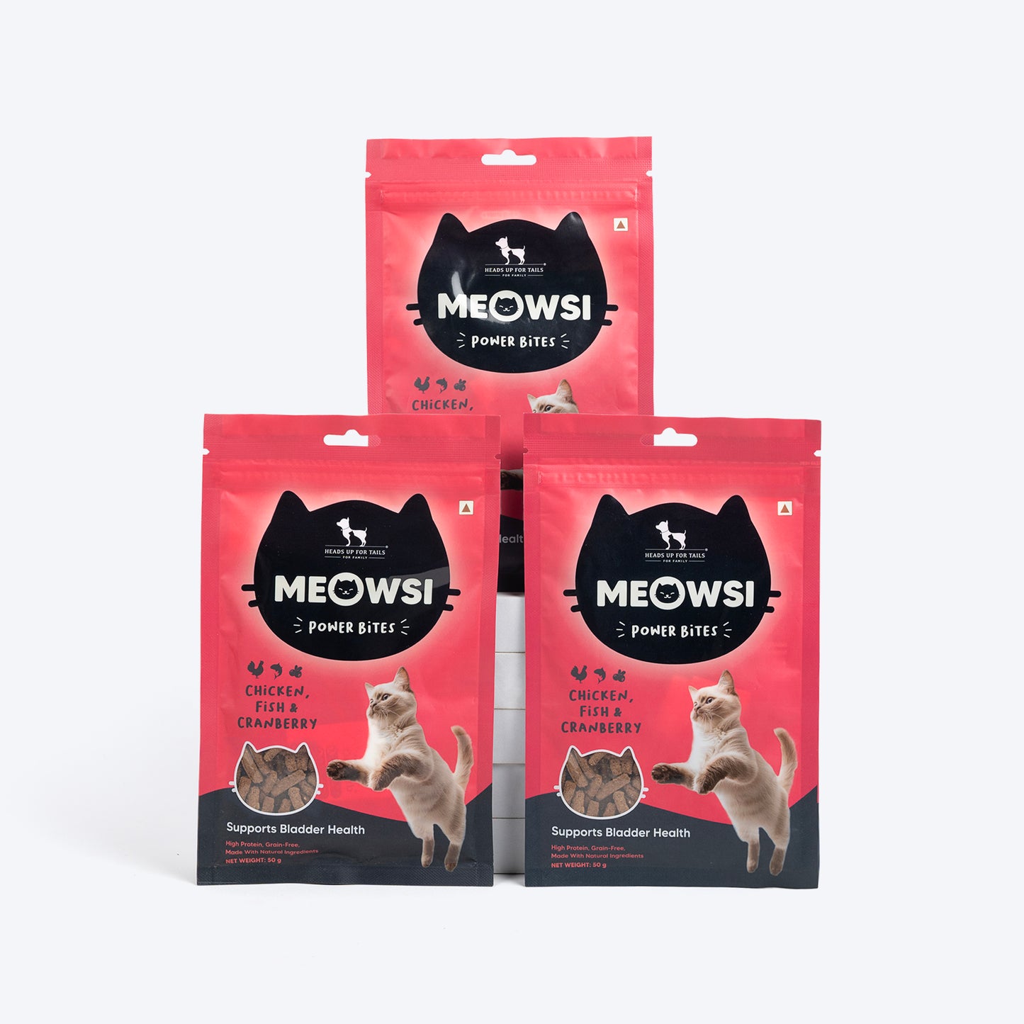 Meowsi by HUFT Chicken, Fish & Cranberry Power Bites Cat Treats - 50 gm - Heads Up For Tails