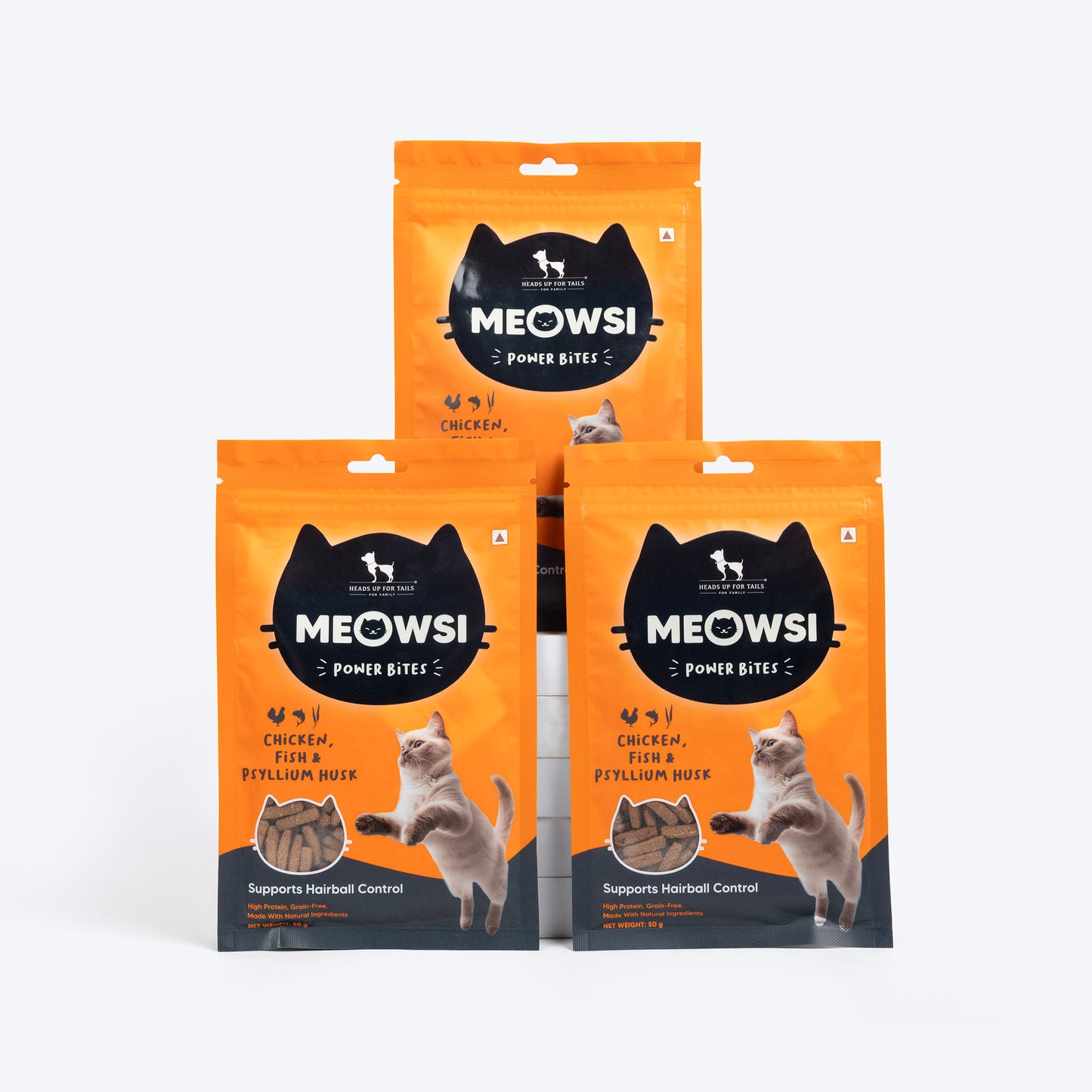 Meowsi by HUFT Chicken, Fish & Psyllium Husk Power Bites Cat Treats - 50 gm - Heads Up For Tails