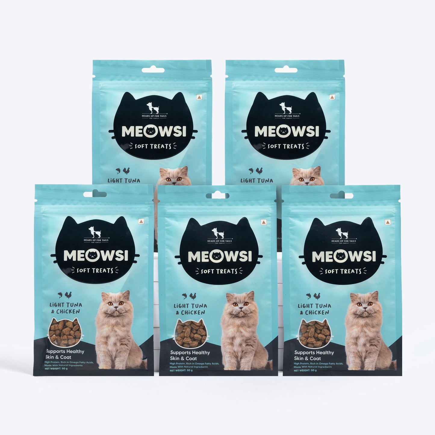 Meowsi by HUFT Light Tuna & Chicken Soft Cat Treats, 50 gm, supports healthy skin and coat with natural ingredients.