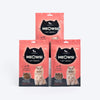 Meowsi by HUFT Salmon & Chicken Soft Cat Treats, 50 gm, features a pink packaging with a cat graphic and treats displayed.