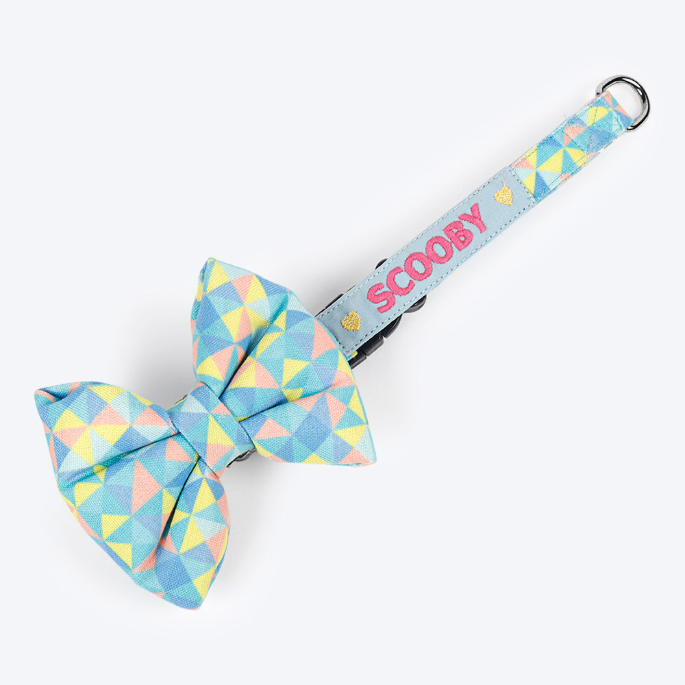 HUFT Personalised Tessellated Fabric Collar With Free Bow Tie For Dogs - Heads Up For Tails