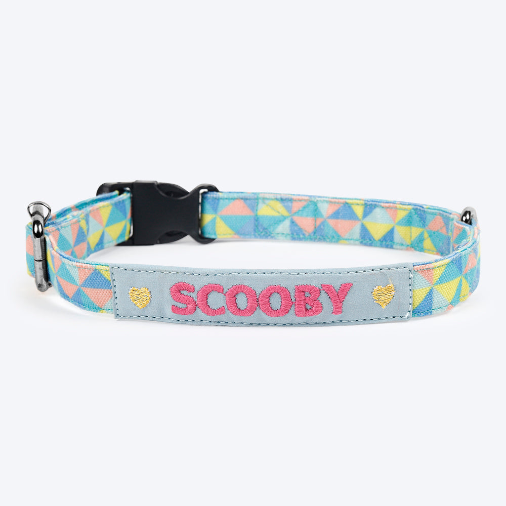 HUFT Personalised Tessellated Fabric Collar With Free Bow Tie For Dogs - Heads Up For Tails