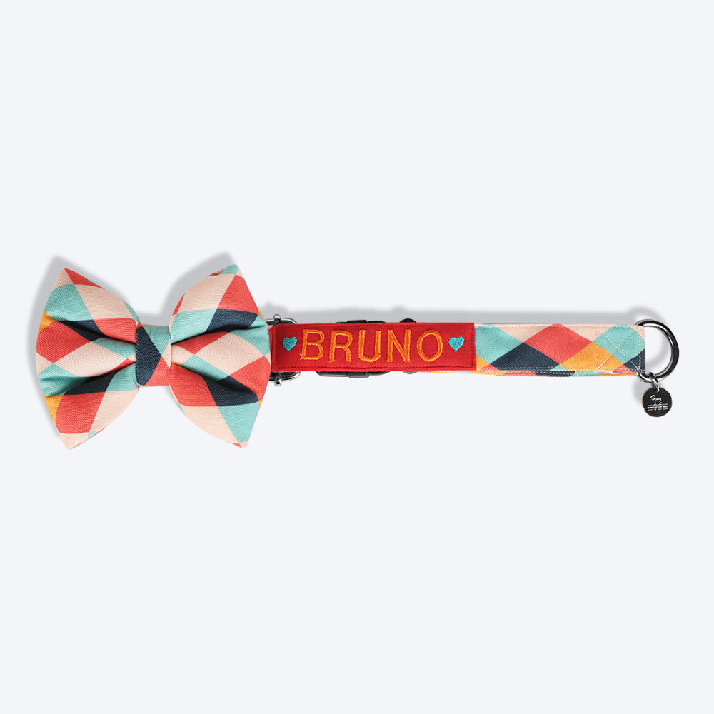 HUFT Personalised Sunset Strokes Fabric Collar With Free Bow Tie For Dogs - Heads Up For Tails