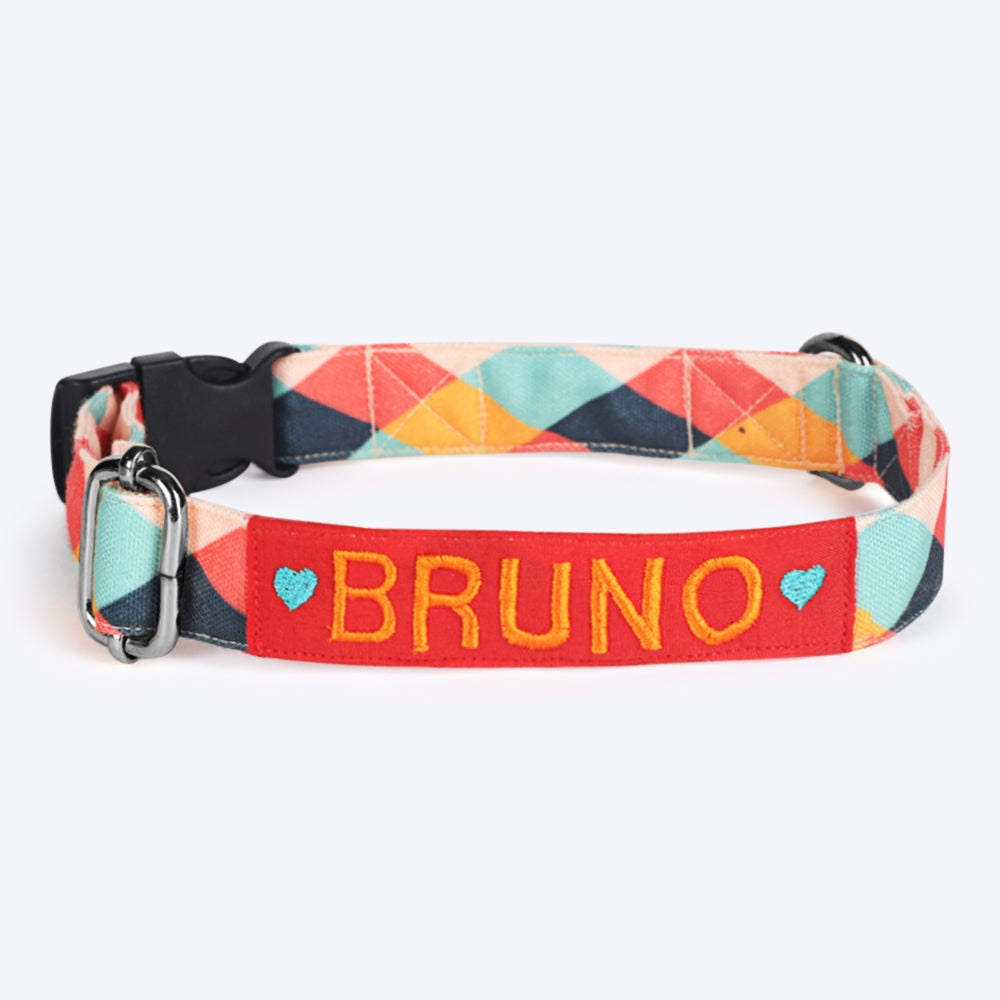 HUFT Personalised Sunset Strokes Fabric Collar With Free Bow Tie For Dogs - Heads Up For Tails