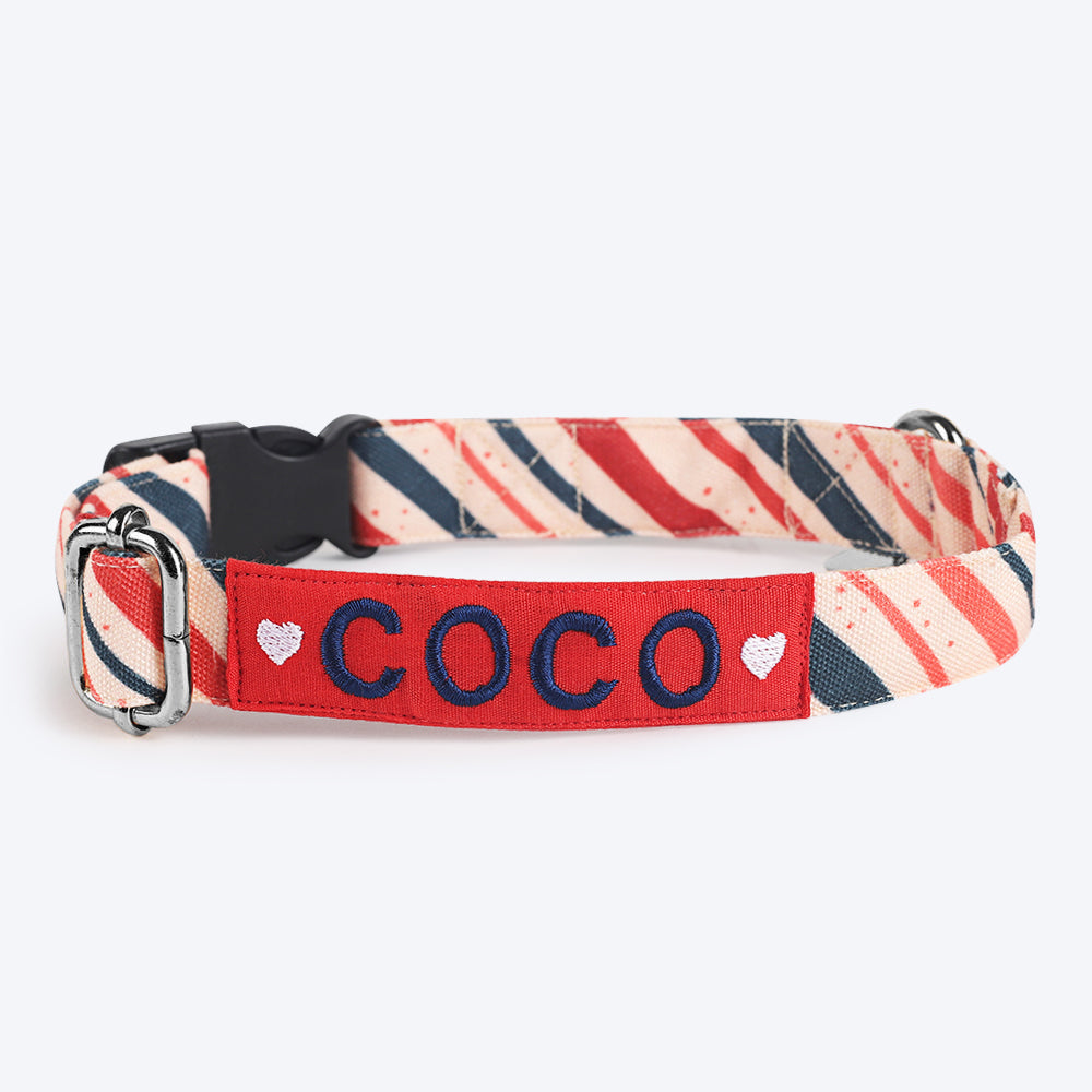 HUFT Personalised Sprinkled Stripes Fabric Collar With Free Bow Tie For Dogs - Heads Up For Tails