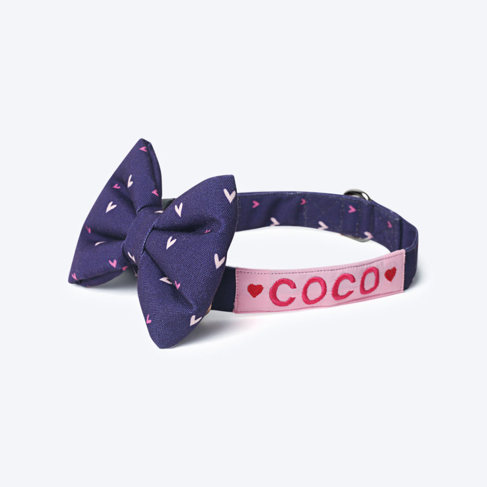 HUFT Personalised Twinkling Heart Fabric Collar With Free Bow Tie For Dogs - Heads Up For Tails