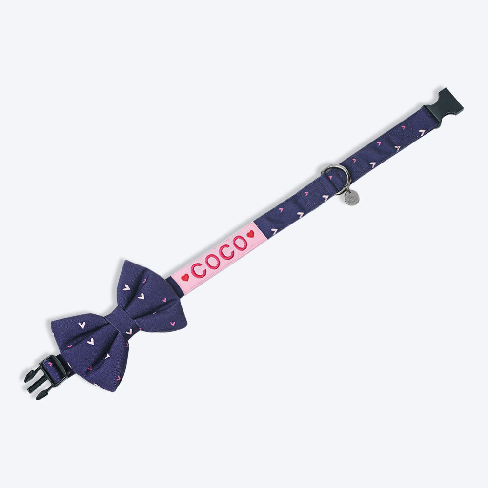 HUFT Personalised Twinkling Heart Fabric Collar With Free Bow Tie For Dogs - Heads Up For Tails