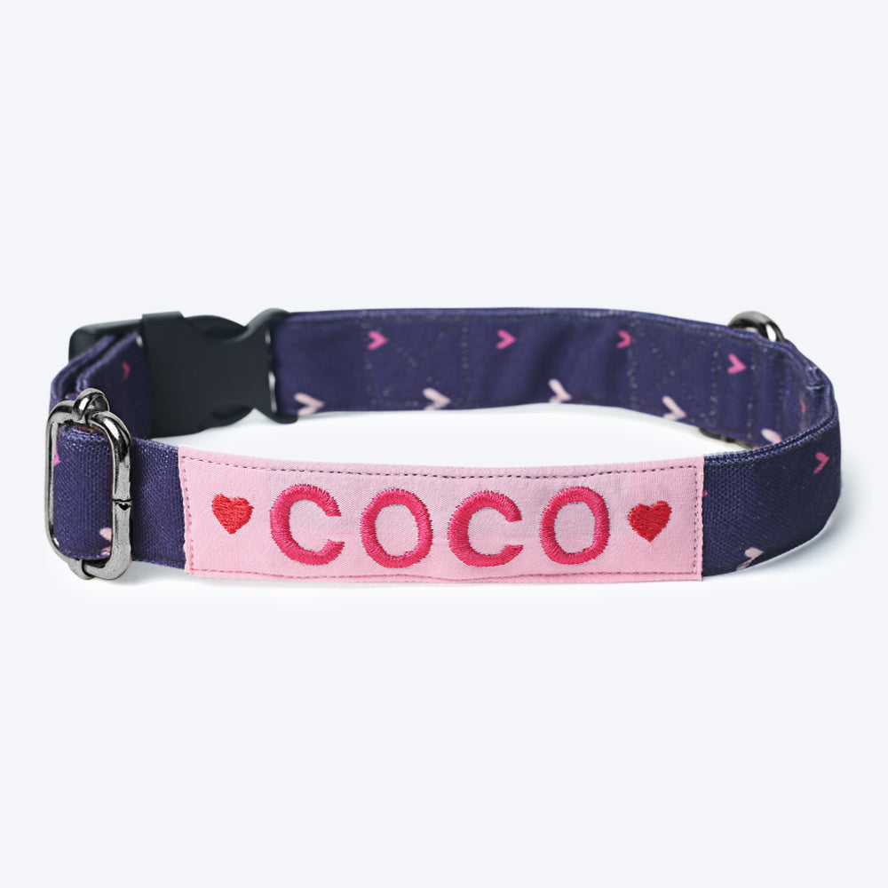 HUFT Personalised Twinkling Heart Fabric Collar With Free Bow Tie For Dogs - Heads Up For Tails