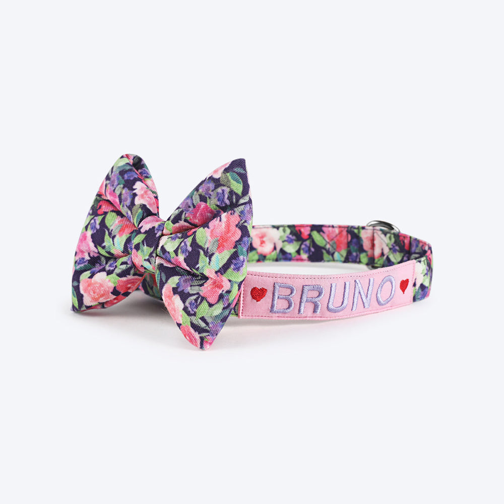 HUFT Personalised Flower Power Fabric Collar With Free Bow Tie For Dogs - Heads Up For Tails