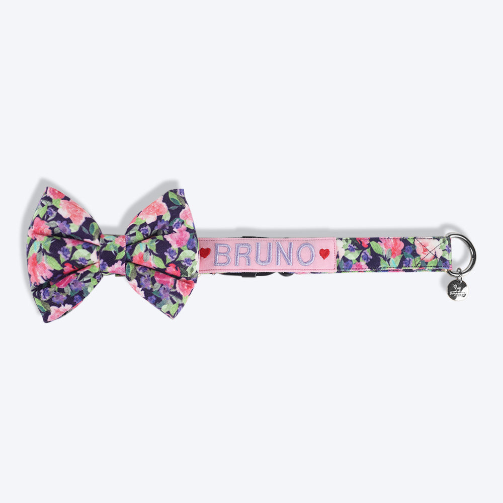 HUFT Personalised Flower Power Fabric Collar With Free Bow Tie For Dogs - Heads Up For Tails