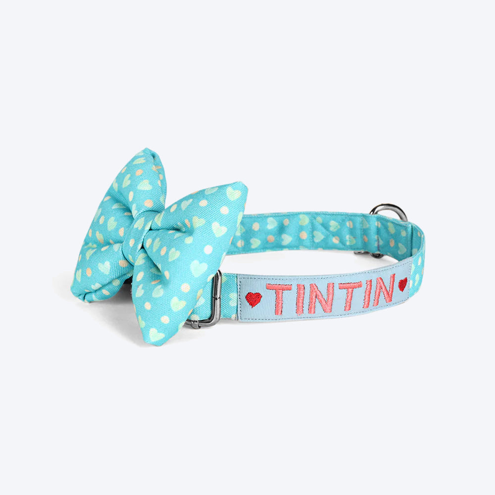 HUFT Personalised Pop Heart Fabric Collar With Free Bow Tie For Dogs - Heads Up For Tails