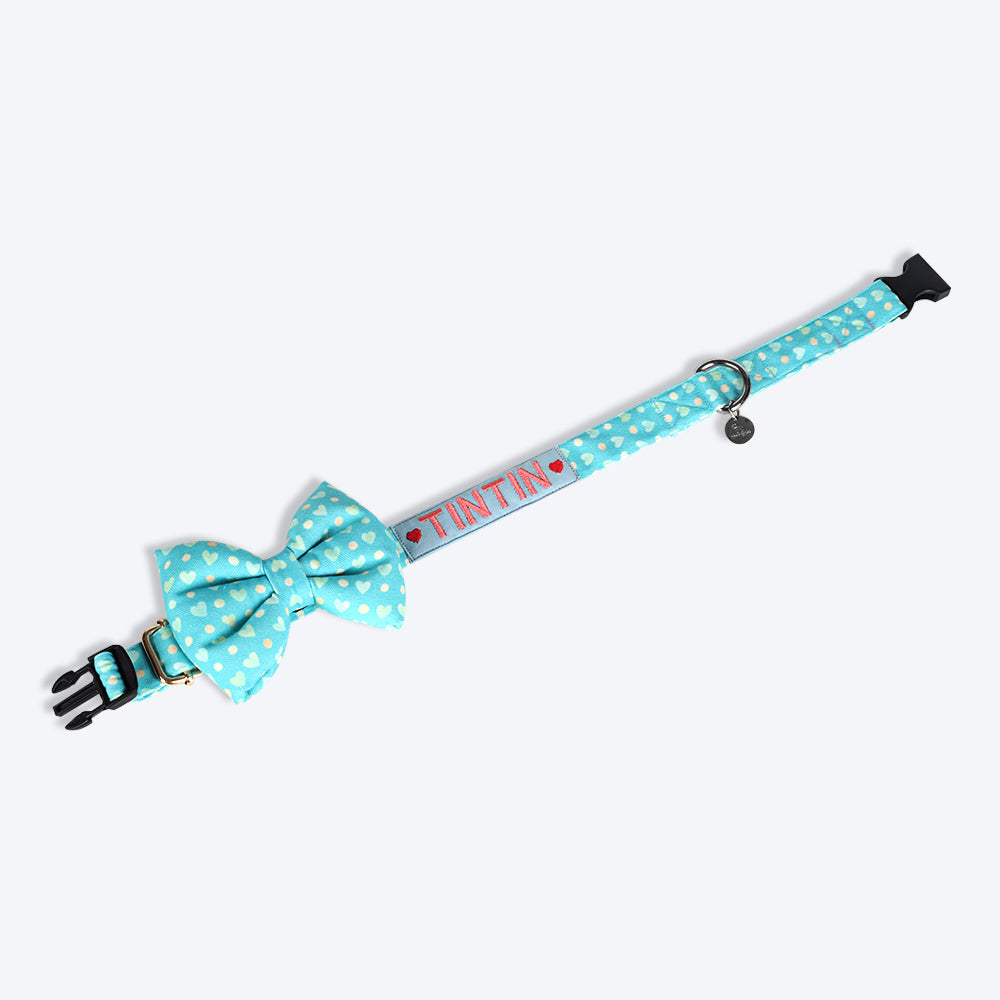 HUFT Personalised Pop Heart Fabric Collar With Free Bow Tie For Dogs - Heads Up For Tails
