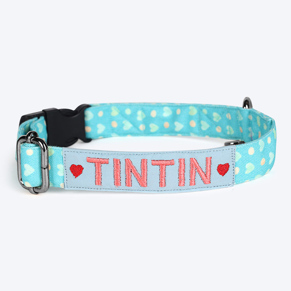 HUFT Personalised Pop Heart Fabric Collar With Free Bow Tie For Dogs - Heads Up For Tails
